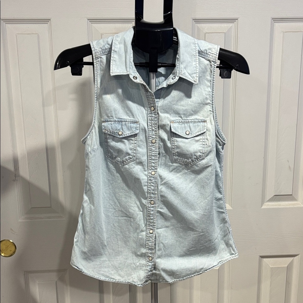 Divided Light Blue Denim Sleeveless Button-Down Shirt